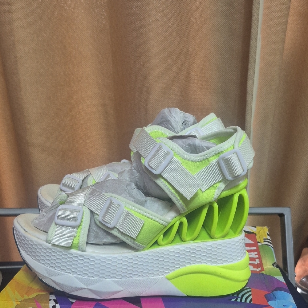 Kids Neon Green and White Platform Sandals